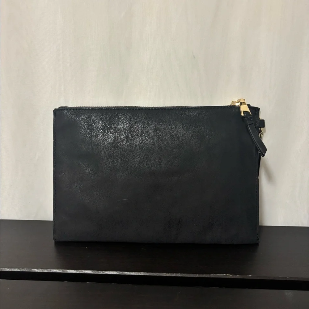 INC International Concepts Black Faux Suede Butterfly Wristlet Clutch Like New - Picture 5 of 8